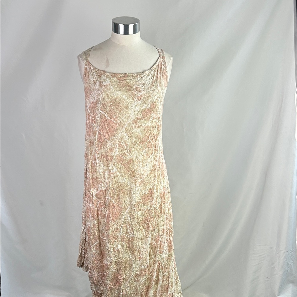 Lauren Vidal Nwt Pink Tan Crinkle Midi Dress